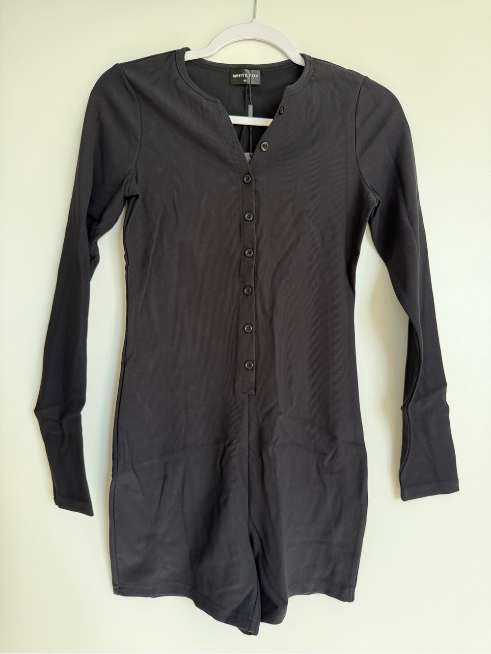 White Fox Black Long-Sleeve Henley Romper